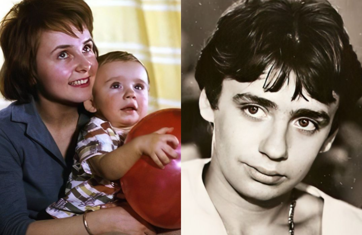 на фото Антон Табаков в детстве с мамой и юности 