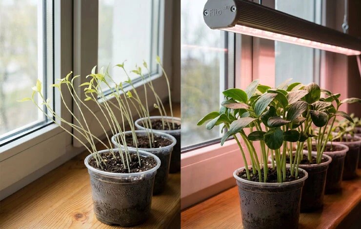 Фитолампы FitoLED создают идеальные условия для рассады, предотвращая ее вытягивание. Фото предоставлено ООО "ЭкоЛайт".