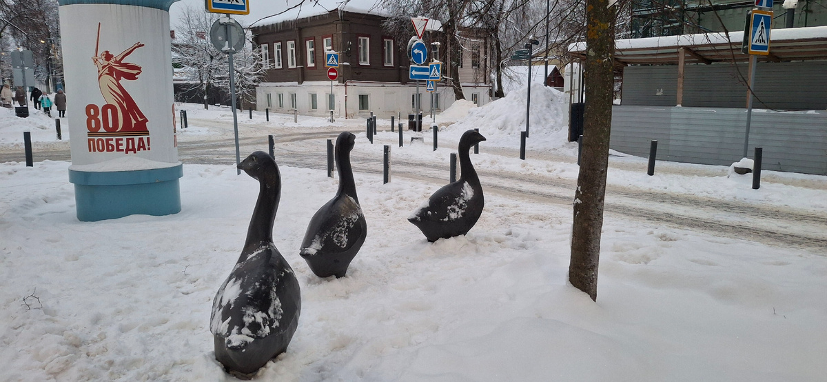 Гуси у гайдаровского мемориала