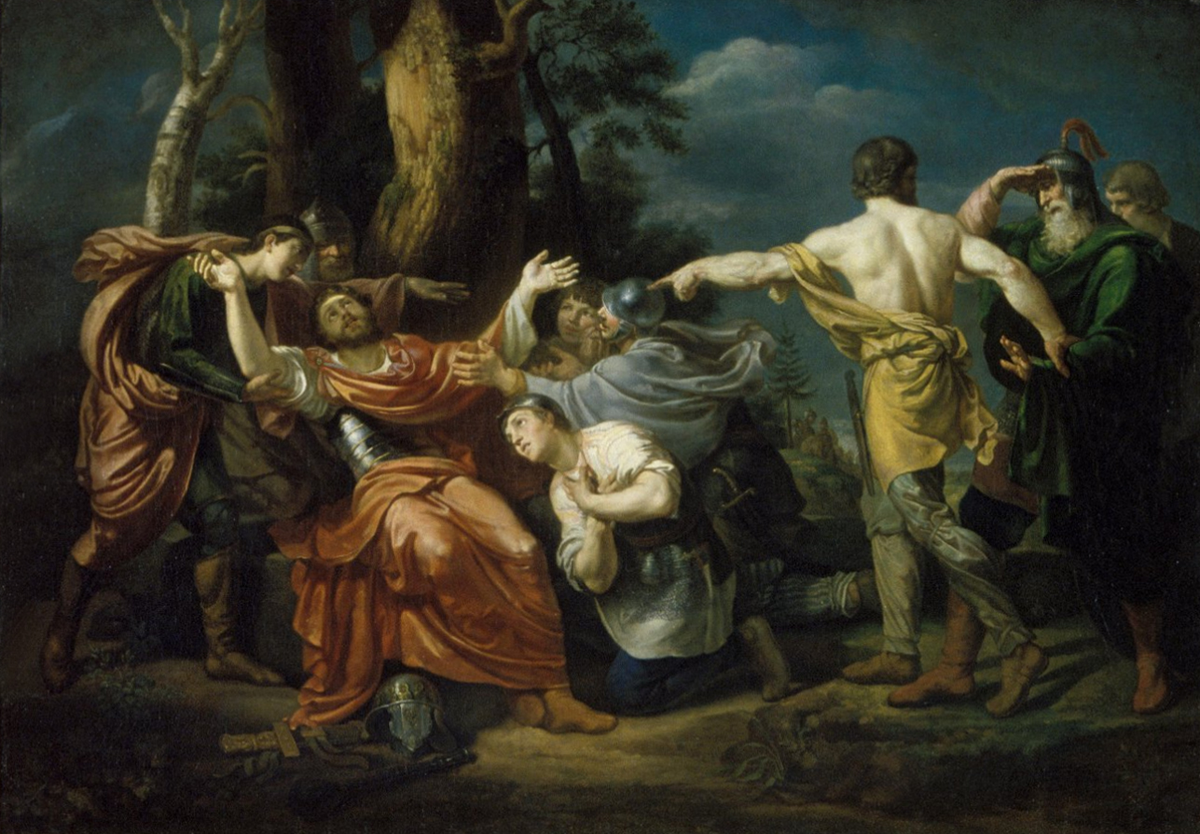 Дмитрий Донской на Куликовом поле, О. А. Кипренский, 1782. Картина исполнена как программа по задаче "представить Великого Князя Дмитрия Донского, когда по одержании победы над Мамаем оставшиеся Князья русские и прочие воины находят его в роще при последнем почти издыхании". За эту картину в 1805 г. Кипренский получил золотую медаль первого достоинства. Хранится в Русском музее