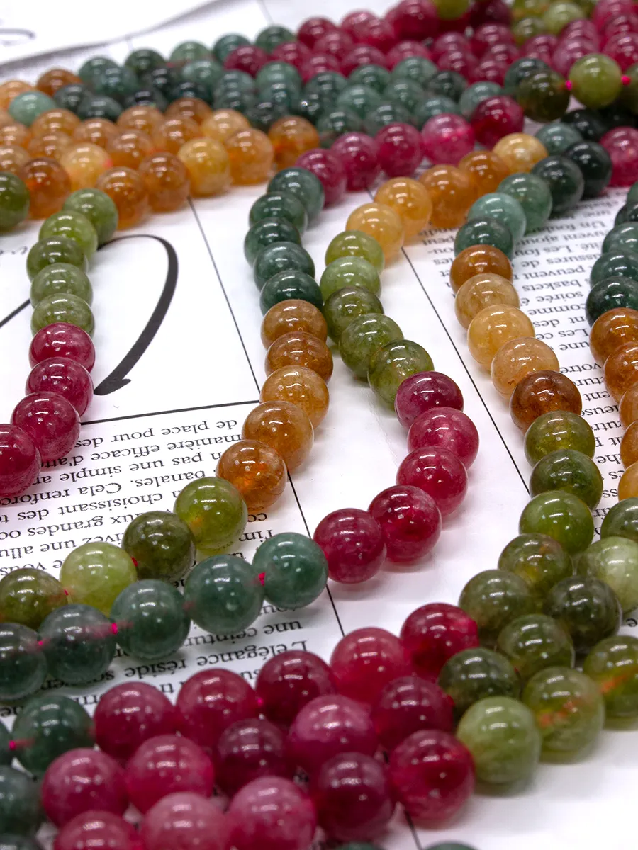 Бусины на нити Турмалиновый кварц тонированный микс.