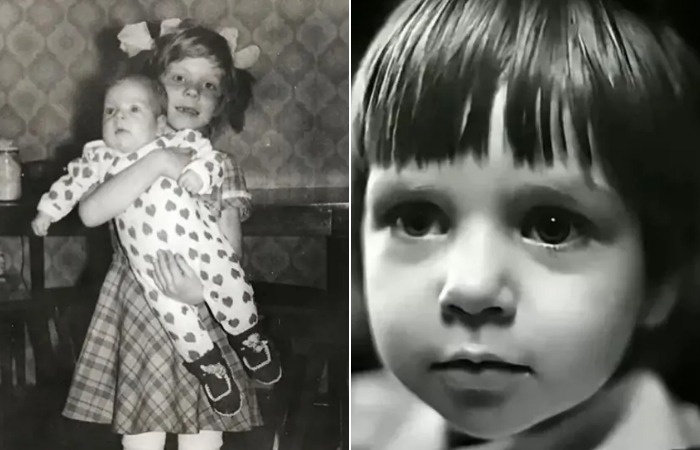 Марина Девятова в детстве с сестрой.