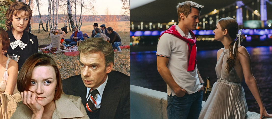 Коллаж кадров советского кино Меньшова и российского фильма Долматовской и Крыжовникова