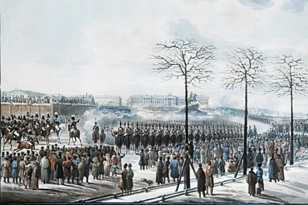    14 (26) декабря 1825 года на Сенатской площади в Санкт-Петербурге произошло восстание декабристов — попытка государственного переворота, организованная группой дворян-единомышленников. Фото: РИА Новости