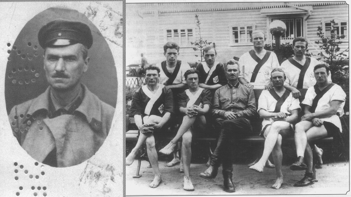 Легендарный рукопашник Виктор Спиридонов, который в 1923 году организовал при обществе "Динамо" секцию нападения и защиты. В первой группе Спиридонова было всего 14 человек. Самое потрясающее в этой истории то, что сам Спиридонов со времён Первой мировой был инвалидом и продемонстрировать приёмы не мог. Он всё придумывал и "видел" у себя в голове.