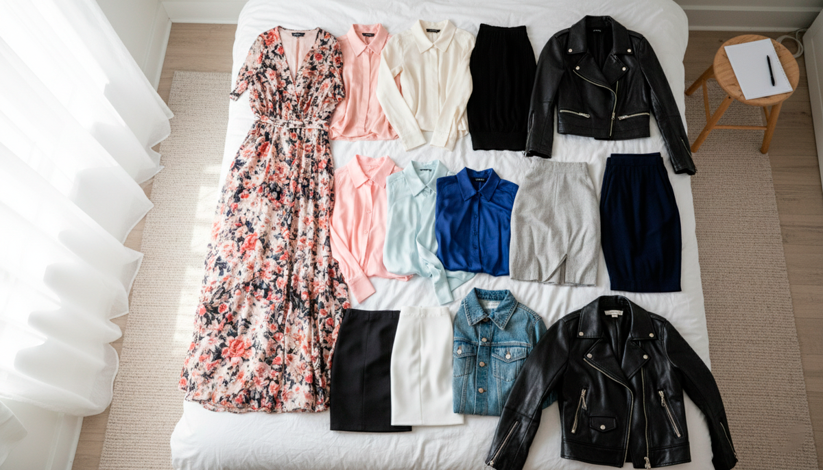 Вот так выглядит правильная инвентаризация! Всё на виду, ничего не прячется в глубине шкафа. Когда раскладываете вещи, сразу видите неожиданные сочетания и варианты, о которых раньше не думали.