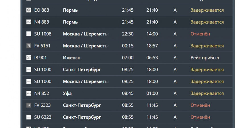    Скриншот онлайн-табло аэропорта Храброво