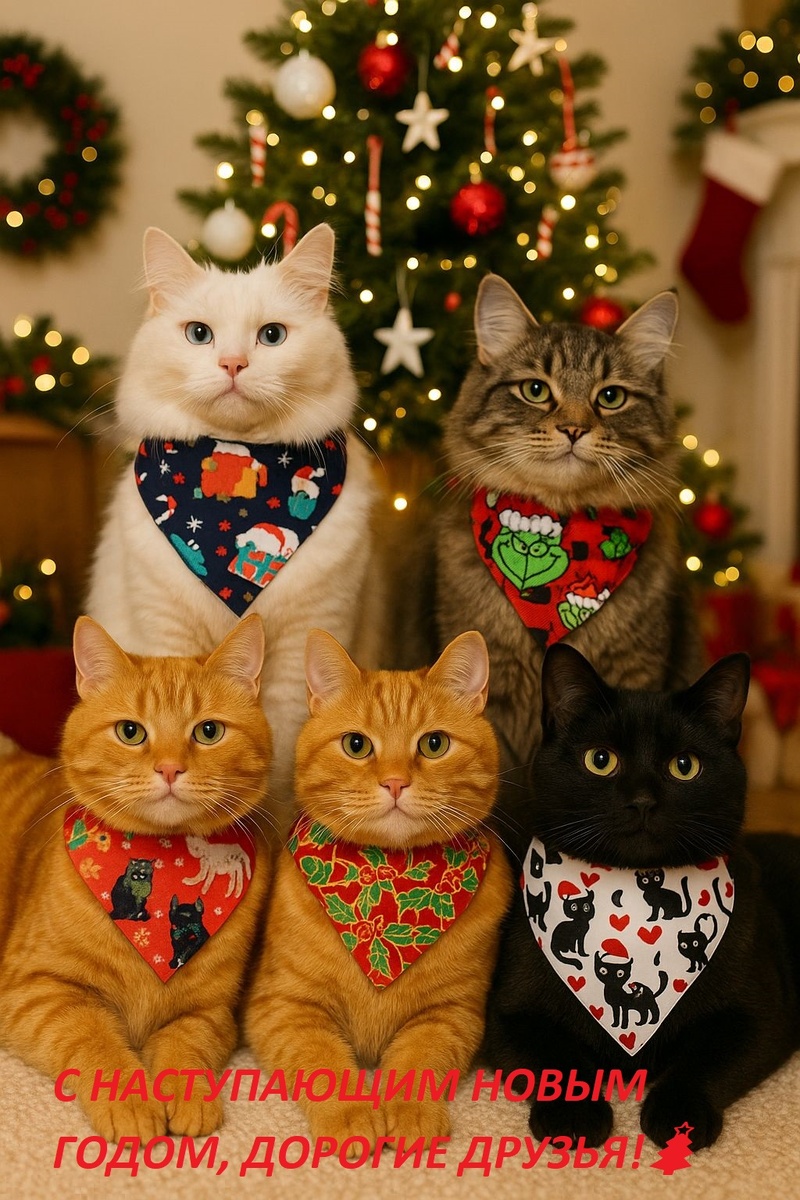 Котики поздравляют всех вас, дорогие друзья, с наступающим Новым Годом! 🎄