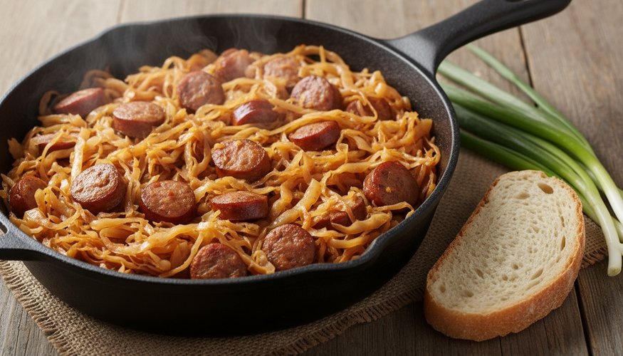 Ужин на скорую руку, когда в холодильнике “мышь повесилась”. Сочная тушеная капуста с сосисками — лучше, чем с мясом!