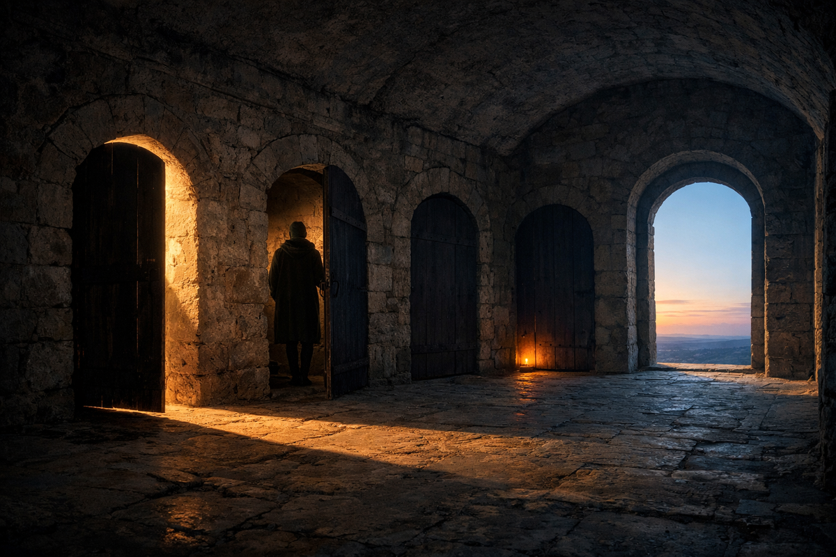 Первая дверь - самая шумная. Четвёртая - самая тихая. Но в ней - свет