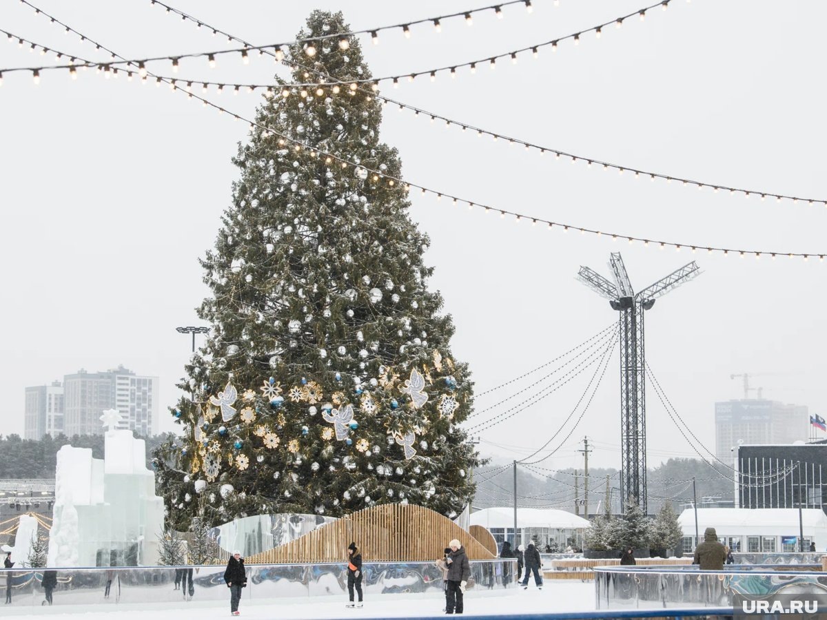    Вокруг елки залит каток