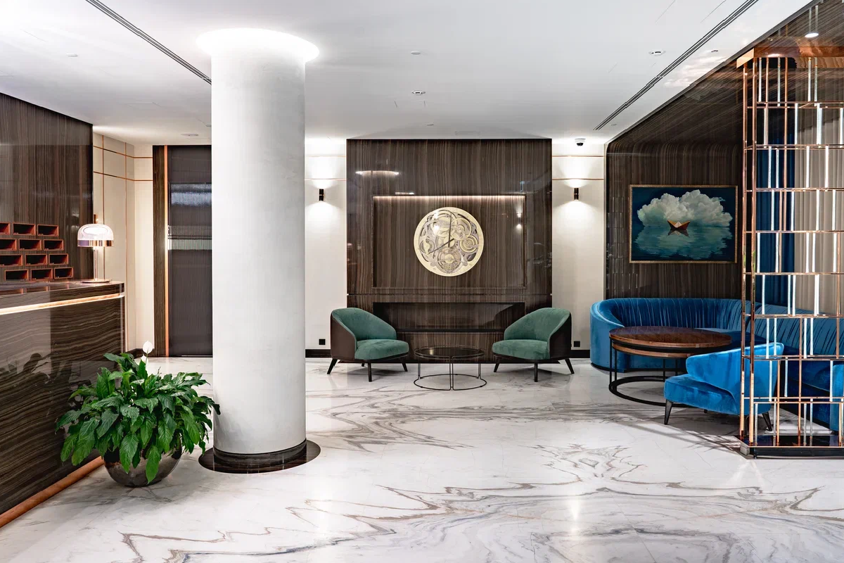 Клубный дом Малая Ордынка: интерьер с отделкой натуральным камнем от INCOM STONE