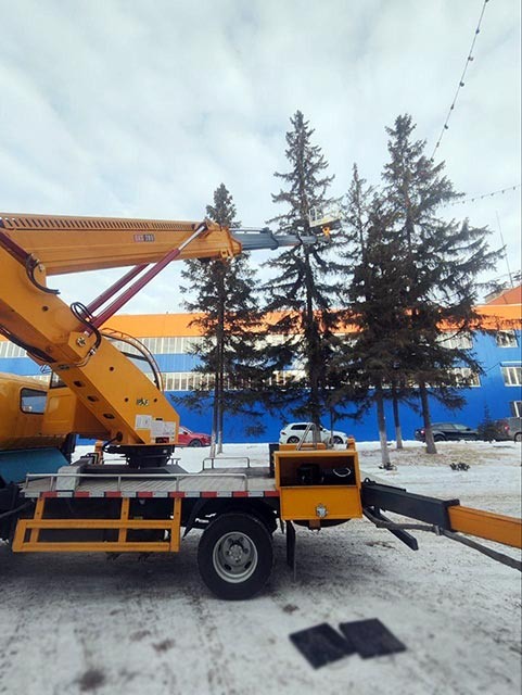 На фото: Украшение ели на территории "Коксохиммонтаж-Конструкция"