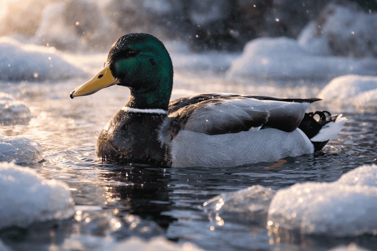    Лёд, минусовая температура и утки в ледяной воде. Как они вообще выживают и не отмораживают лапки?