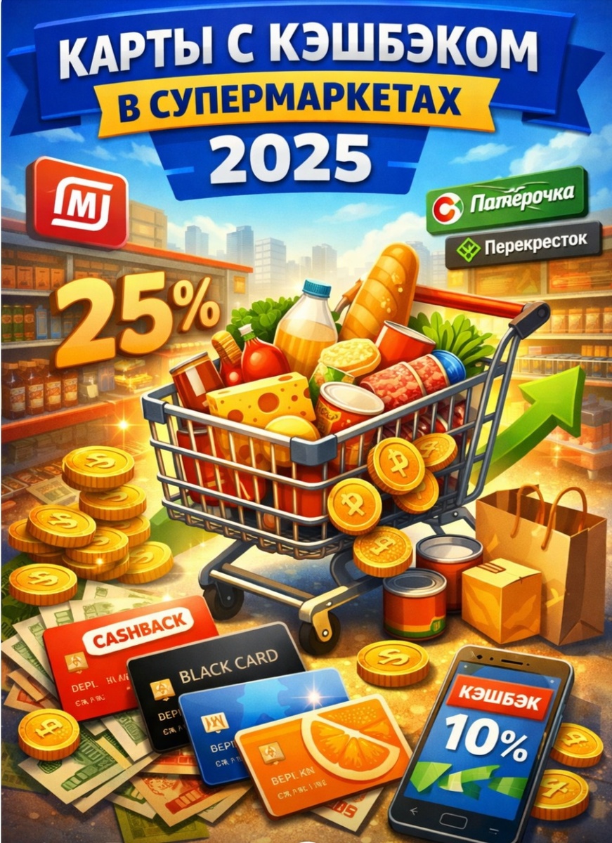 Дебетовые карты с кэшбэком в супермаркетах в 2025 году 🛒💳