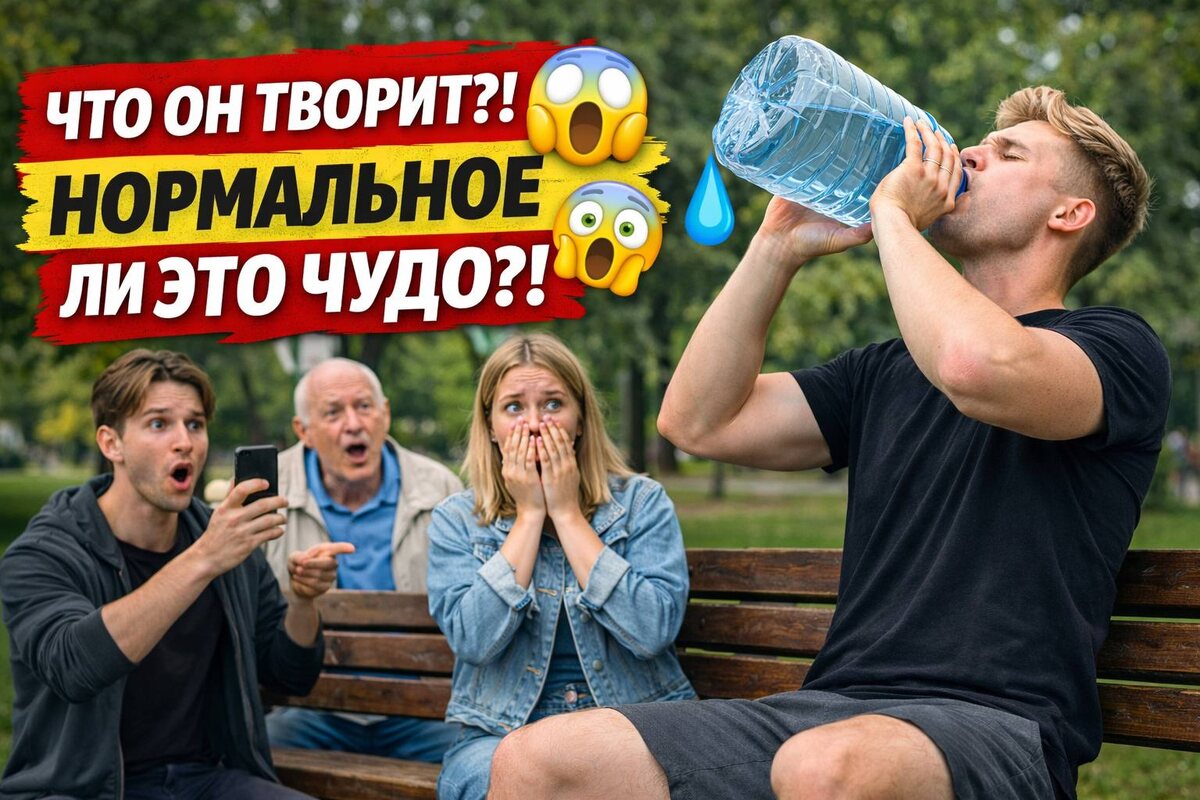 🤯🥤 Парень в парке сделал невозможное — 5 литров залпом! Люди онемели