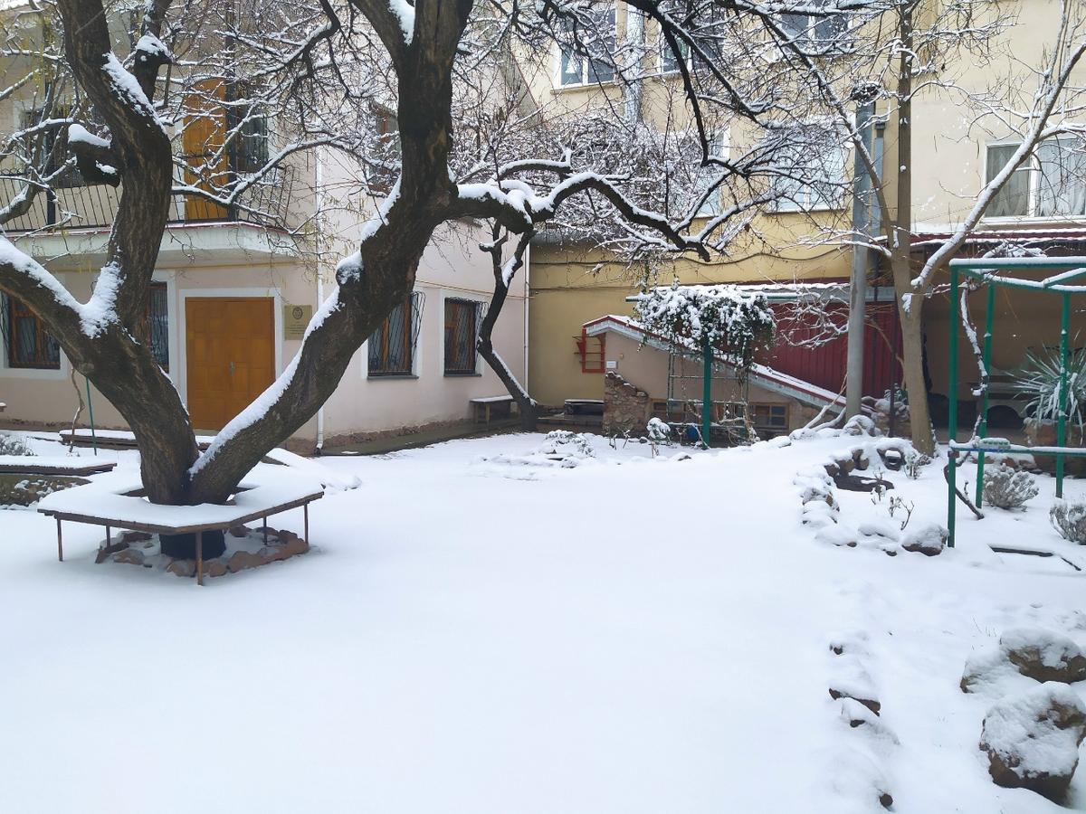 Дворик Хайдельберг-центра встретил меня "снежной целиной". Кто-то скажет: "Разве это сугробы?" На мой взгляд - достигнут предельный уровень! Ещё чуть-чуть, и перебор! (с) Фото: Н. Остапцов