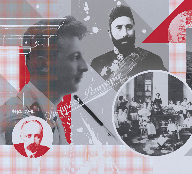 Слева направо:
1. Сын Юзефа Гославского Чеслав, 1920-е гг.
2. Гаджи Зейналабдин Тагиев, главный заказчик Гославского
3. Ученицы Женской мусульманской школы, построенной на средства Тагиева 