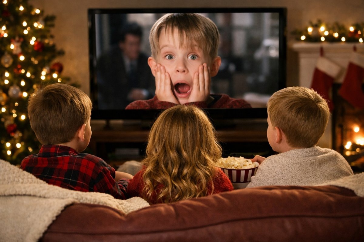 Дети смотрят фильм Один дома