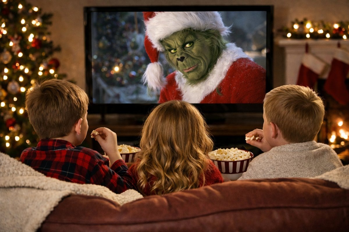 Дети смотрят фильм про Гринча