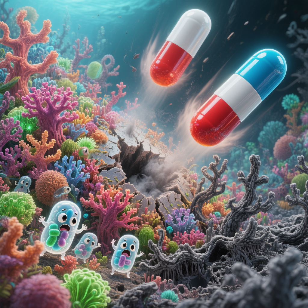 «Так выглядит наш кишечник под ударом антибиотиков. Это не "точечная зачистка" врагов — это выжженная земля. И на пепелище первыми приходят не дружественные бактерии, а те, кто умеет выживать в любых условиях: грибки, клостридии, стафилококки. После такого "налёта" экосистеме нужно месяцы на восстановление — если ей помочь.»