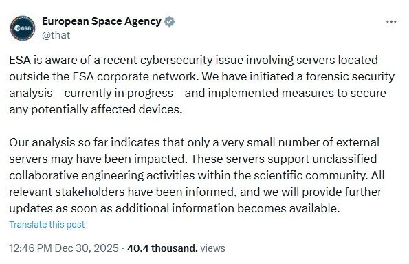     Источник: ESA / x.com