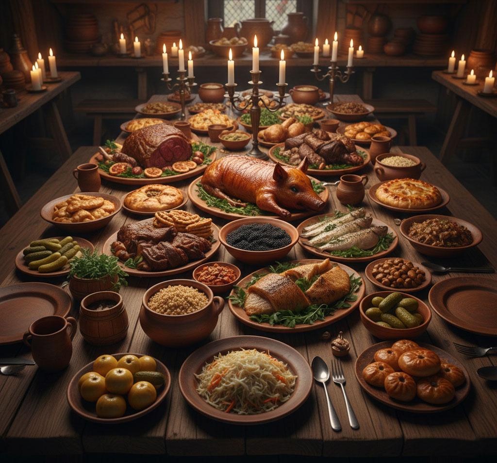 Новогодний стол 300 лет назад.  Коллаж Аналитикус