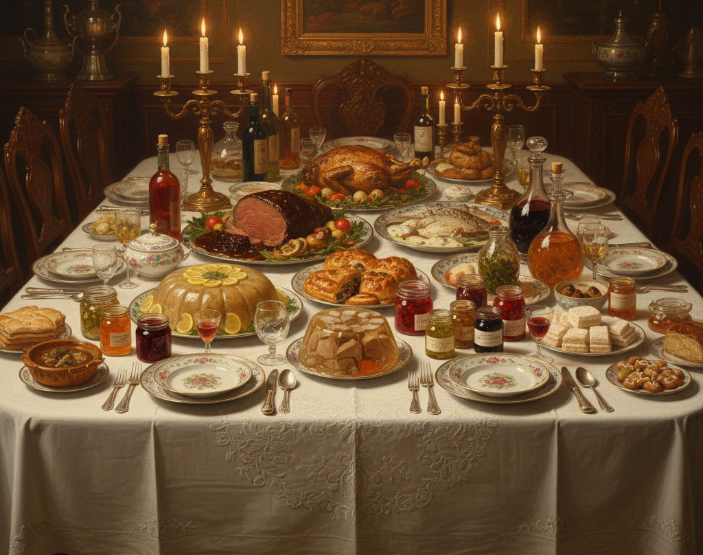 Новогодний стол 200 лет назад.  Коллаж Аналитикус