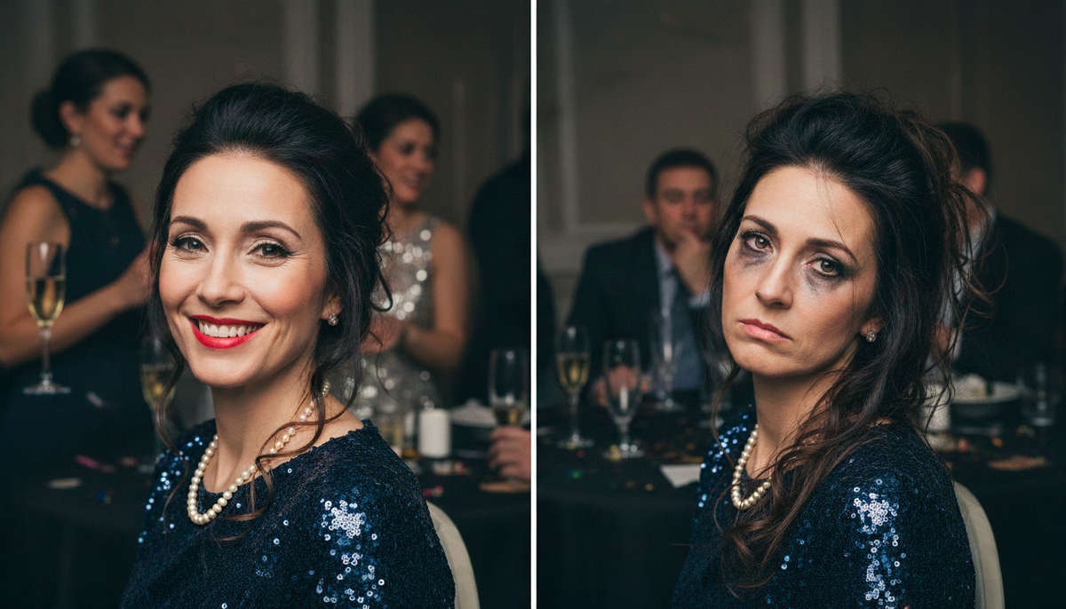 Вот она — печальная реальность новогодней ночи! Слева в начале вечера всё безупречно, справа к полуночи красота уже не та. Но это не приговор — просто нужно знать правильные техники фиксации!