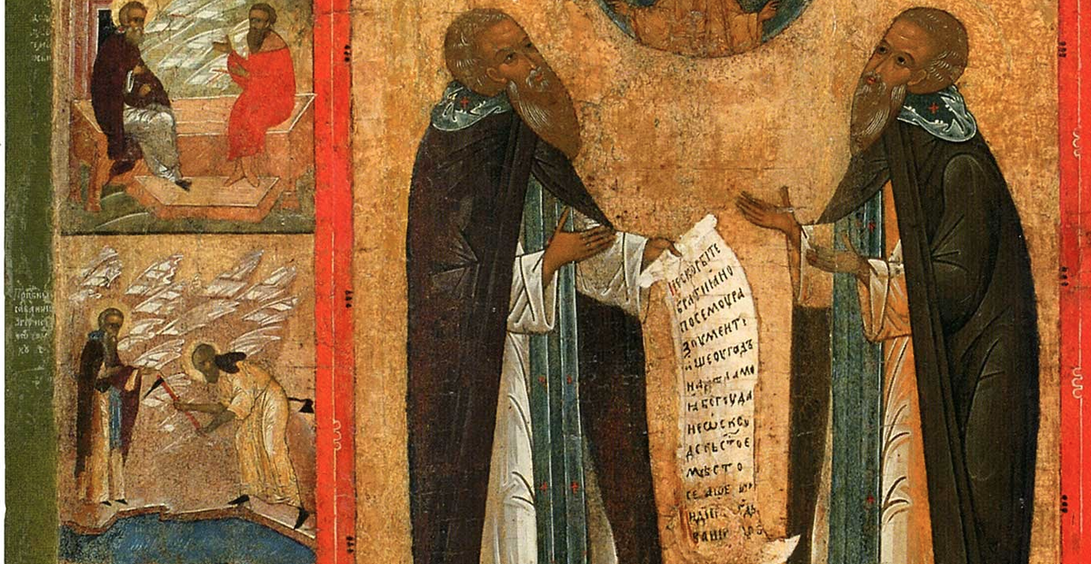 Фрагмент иконы «Преподобные Зосима и Савватий Соловецкие, с житием в 16 клеймах». Источник: icon-art.info