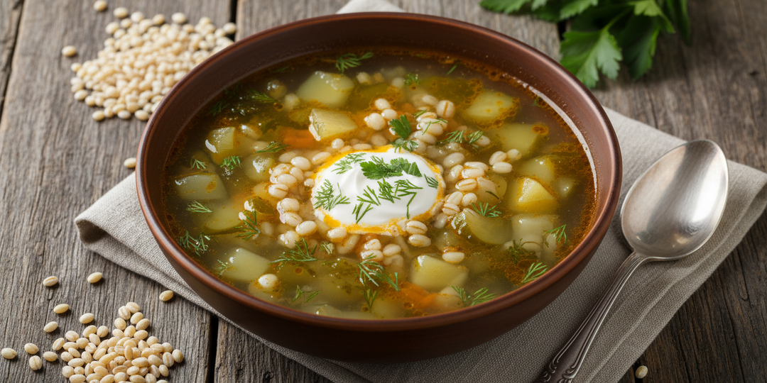 Настоящий Рассольник “Ленинградский” с перловкой. Густой, кисленький — идеальный суп для морозного дня