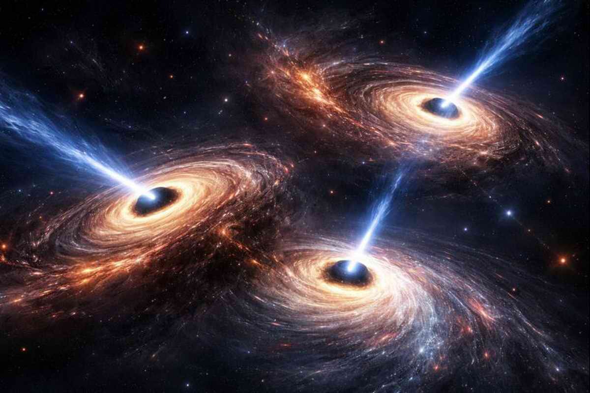 Три сверхмассивные чёрные дыры на траектории столкновения