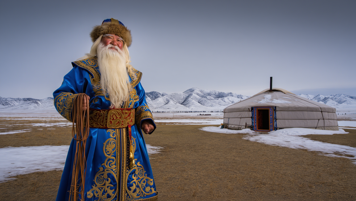     Фото: Reve.AI Его атрибуты — кнут и сумка с трутом для разжигания огня — напрямую связаны с кочевой жизнью и заботой о скоте