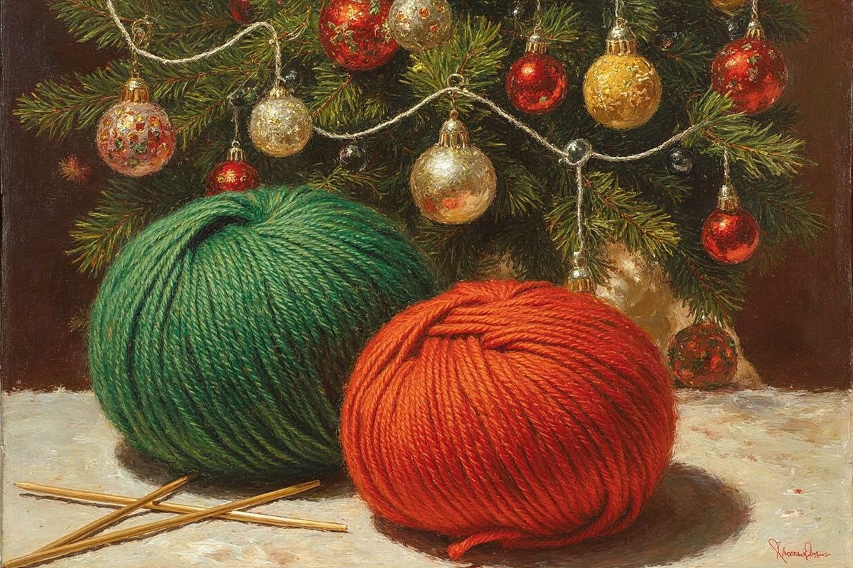 Такие же клубочки я отложила, чтобы написать вам эти строки. Красный, зелёный, уют... И спицы, которые так и ждут, когда мы вернёмся к ним после праздничных хлопот. 