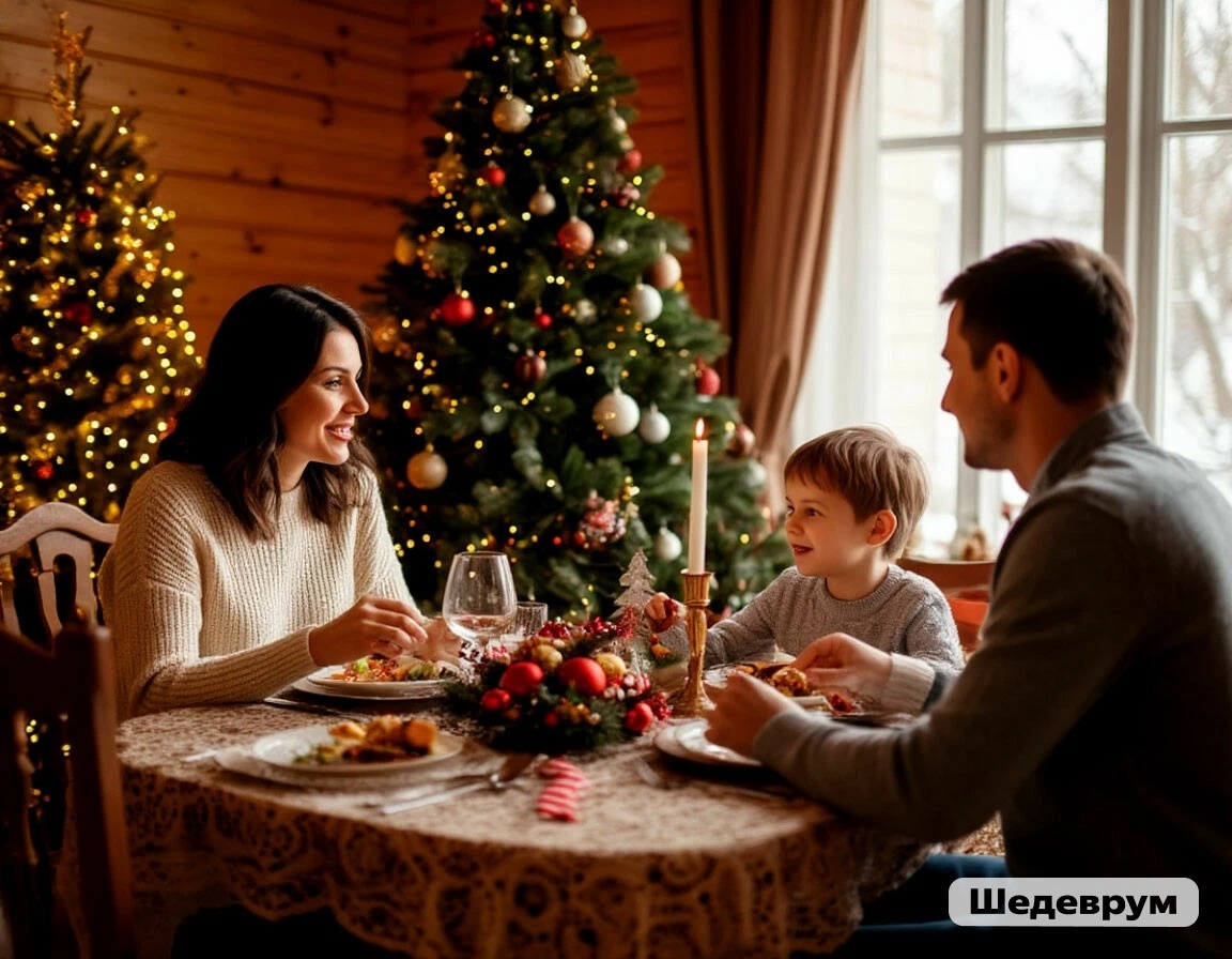 В этой семье ёлка не одна, а целых две! А может быть, и больше... Так считает Шедеврум AI