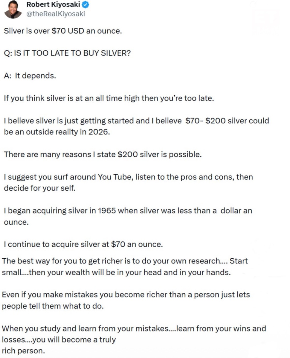 Прогноз цены серебра от Кийосаки.