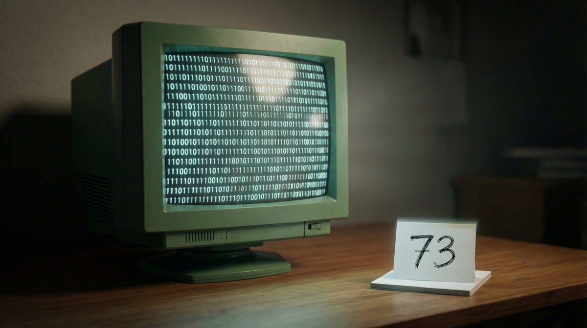 Даже на языке компьютеров число 73 остаётся симметричным. Его двоичный код — это палиндром, который одинаково читается с начала и с конца.