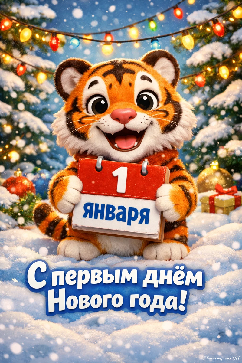 Открытка из серии «С первым днём Нового года» от АРТ-мастерской ИИ