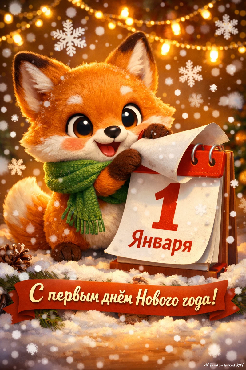 Открытка из серии «С первым днём Нового года» от АРТ-мастерской ИИ