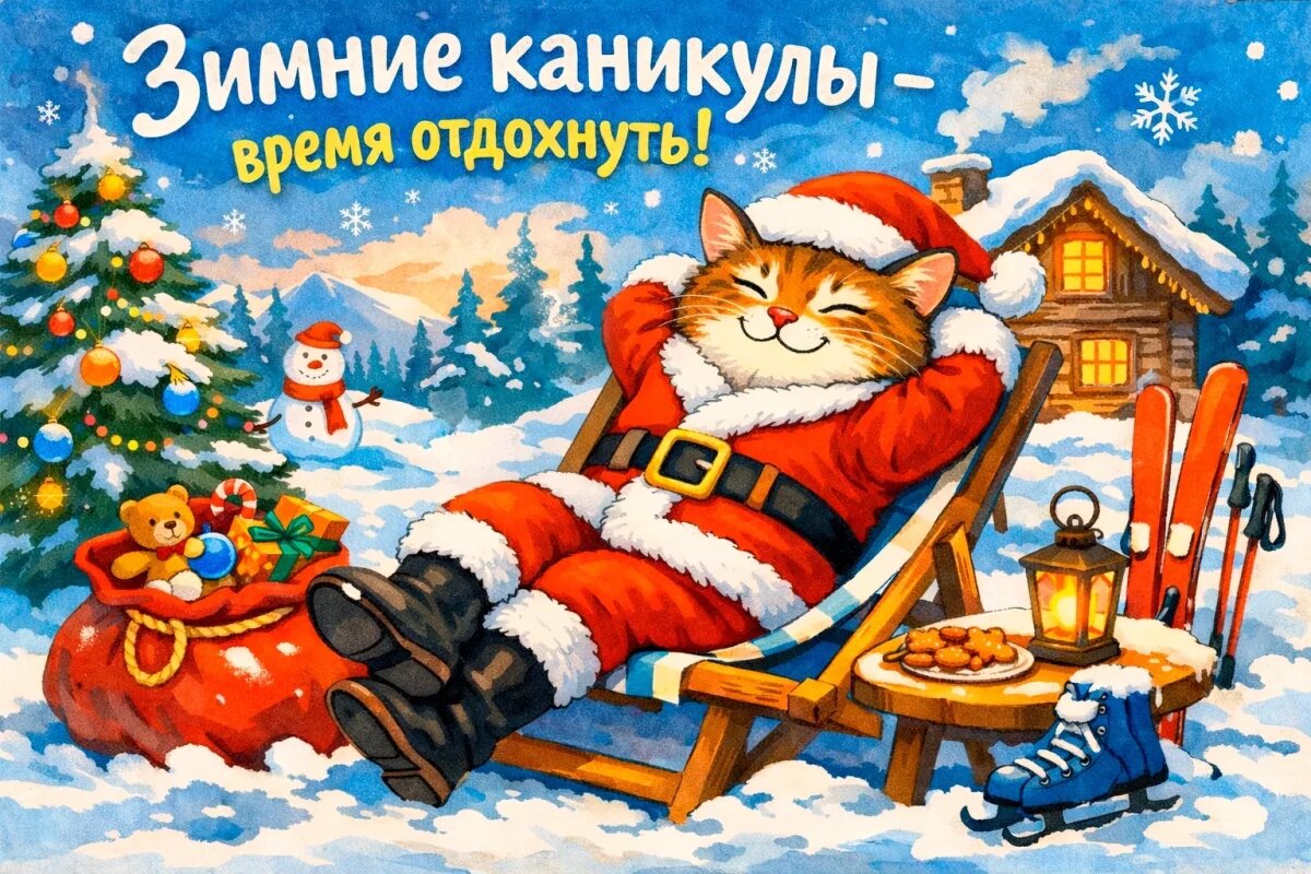    Открытки на Новогодние каникулы 2026.
