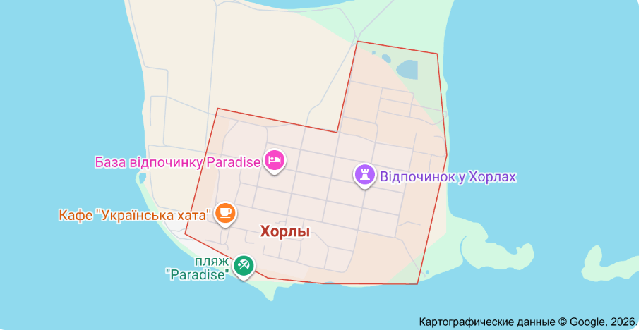 Хорлы находятся на полуострове Горький Кут, который омывается водами Каркинитского залива Черного моря. Место примерно 100 км к юго-востоку от Херсона.