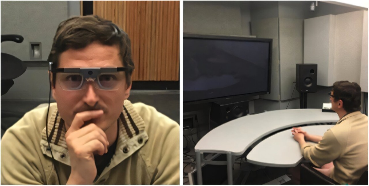    Экспериментальная установка, демонстрирующая оборудование для отслеживания движений глаз и тестовую среду.