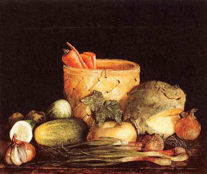 Неизвестный художник второй половине XIX века «Натюрморт с лукошком». Холст, масло. Размеры: 37 x 44,5 см. Инв. Ж-218. Таганрогский художественный музей. Фото картины взято из открытого источника.