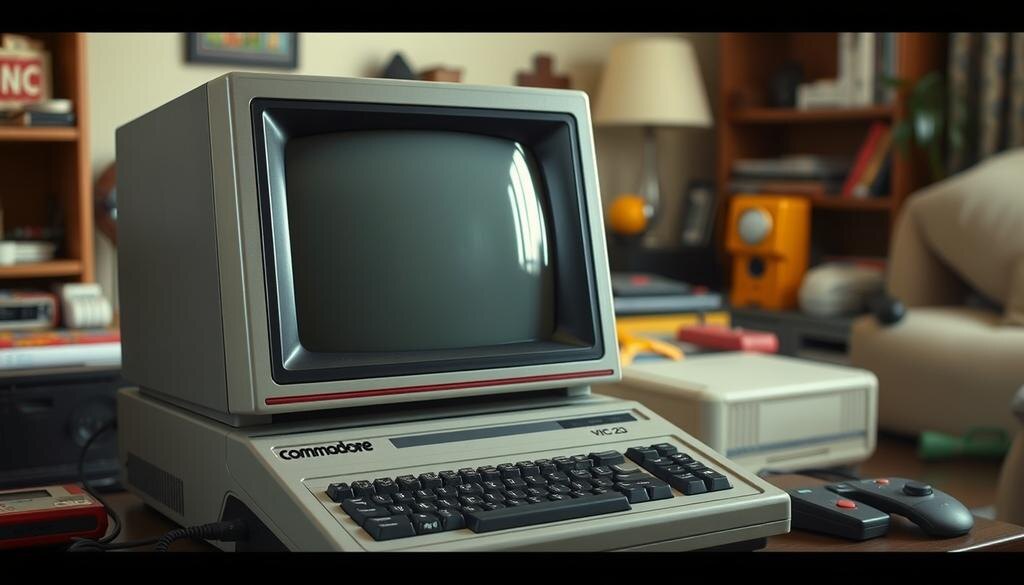    Изображение массово производимого компьютера Commodore VIC-20 в уютной домашней обстановке