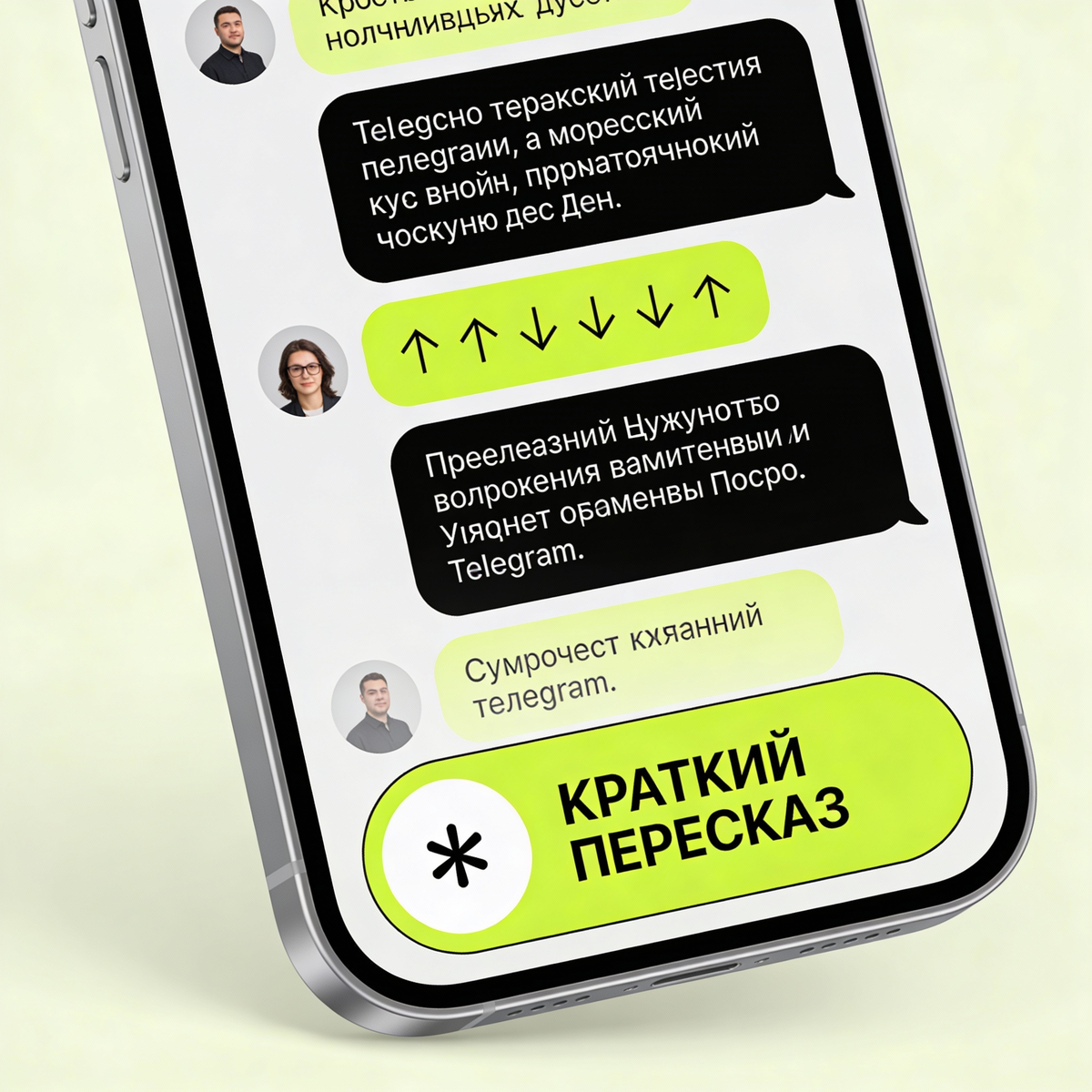 Интерфейс функции ИИ пересказа в Telegram с кнопкой активации