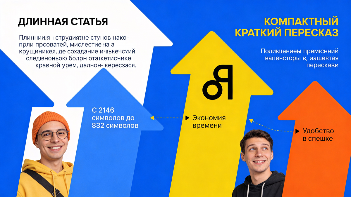 Инфографика преимуществ ИИ пересказа в Telegram