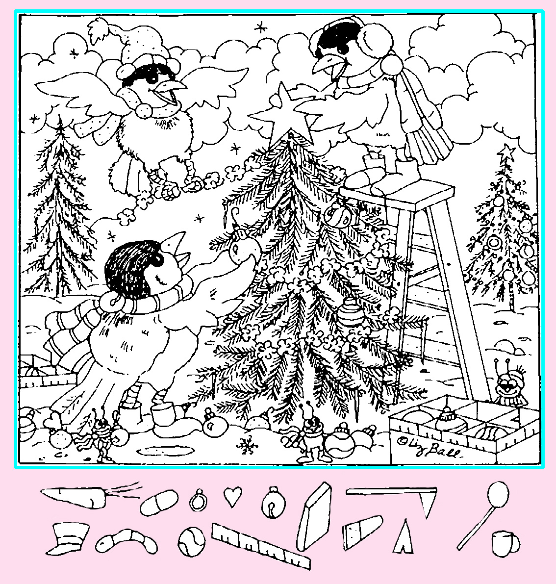 Тест на внимательность: найди елочный шар, кольцо, кружку и другие предметы на картинке. Картинка подготовлена автором
