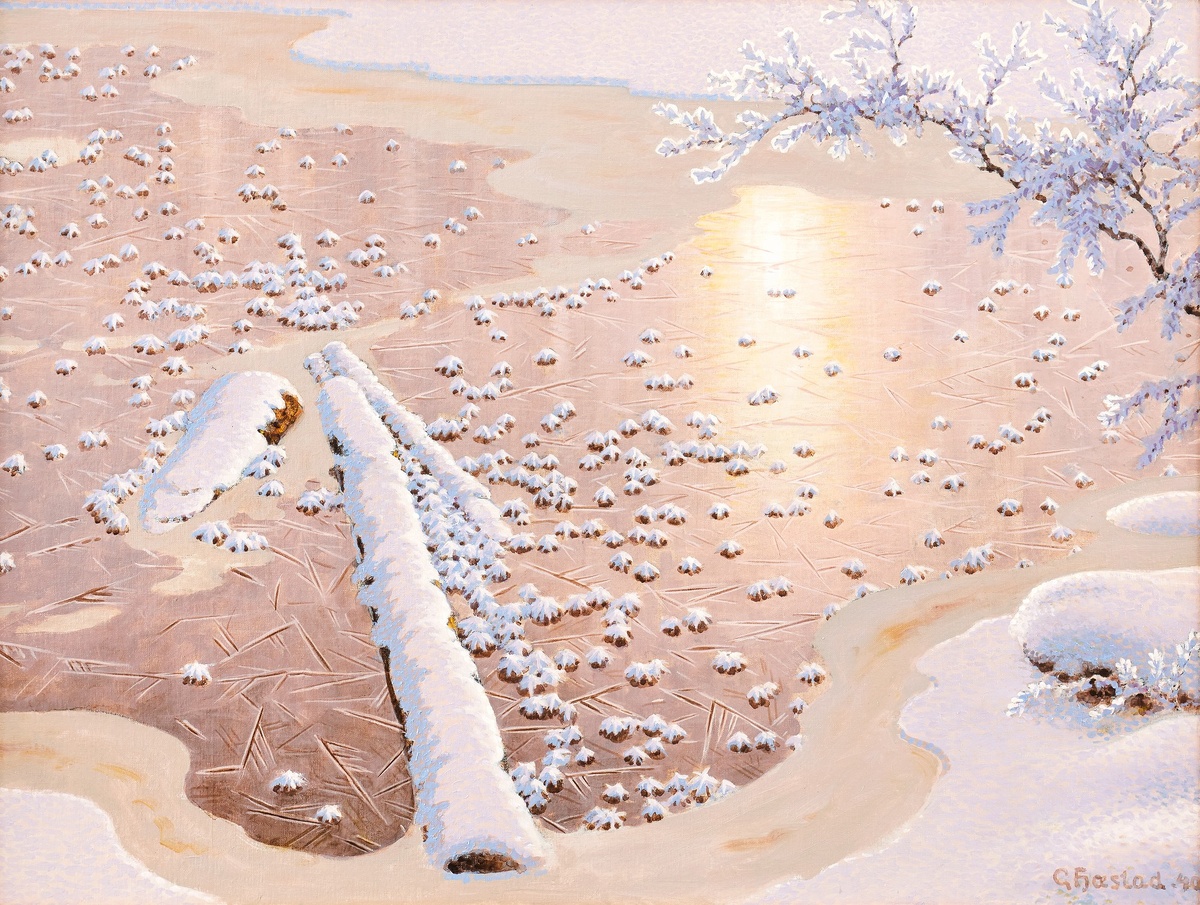 Замерзший водоем (Frozen water). 1940. холст, масло. 76 x 102 см. Частная коллекция