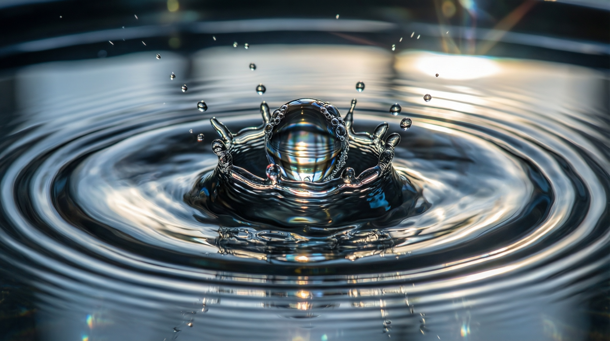 Простое событие — падение капли. Но рябь уже не собрать обратно. Так и время создает необратимые изменения в структуре реальности.