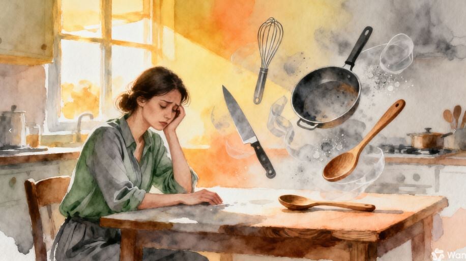 Кажется, будто рабочий день продолжается, только вместо коллектива — кастрюли и сковороды